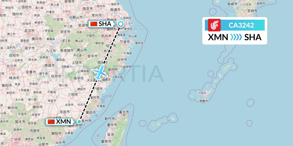 CA3242 Air China Flight Map: Xiamen to Shanghai