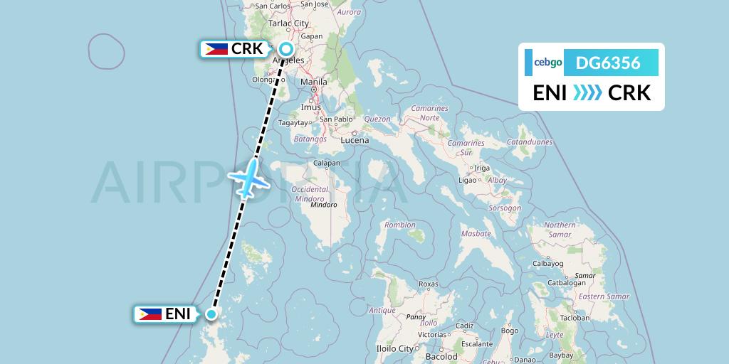 DG6356 Cebgo Flight Map: El Nido to Angeles City