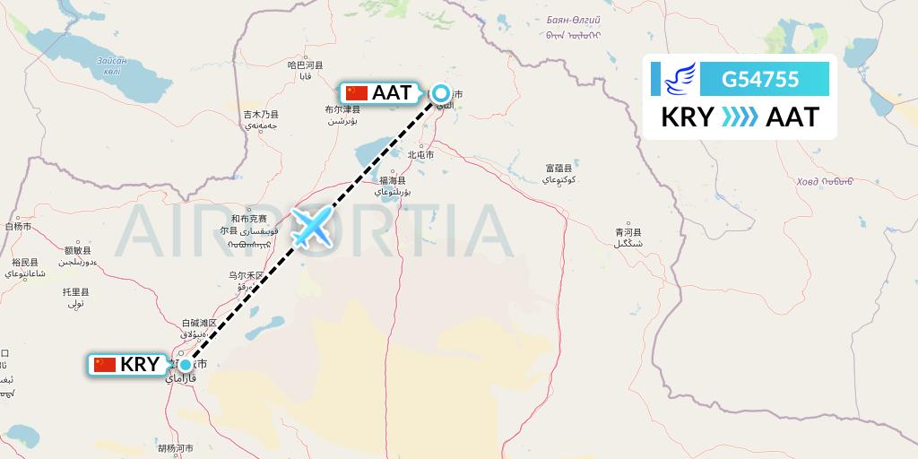 G54755 China Express Airlines Flight Map: Karamay to Altay