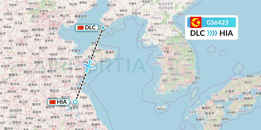 GS6423 Tianjin Airlines Flight Map: Dalian to Huai'an