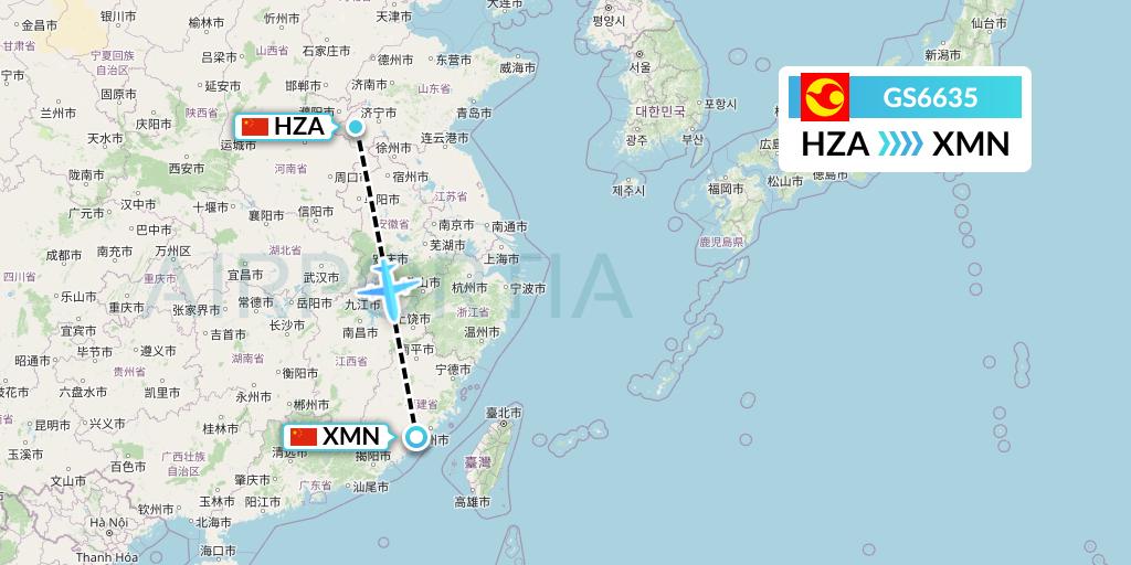 GS6635 Tianjin Airlines Flight Map: Jinan to Xiamen