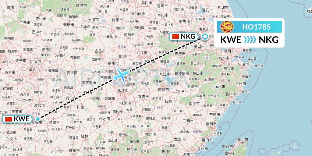 HO1785 Juneyao Airlines Flight Map: Guiyang to Nanjing