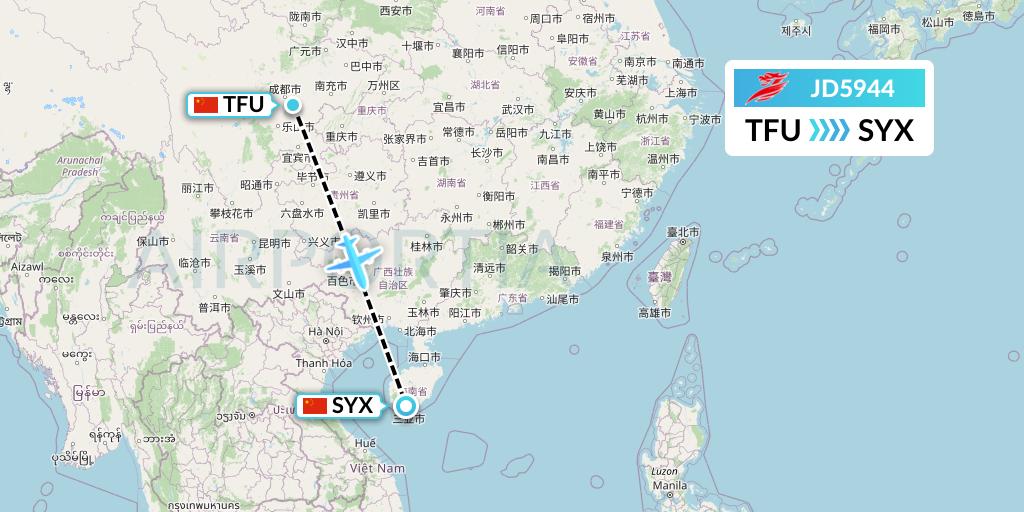 JD5944 Capital Airlines Flight Map: Chengdu to Sanya