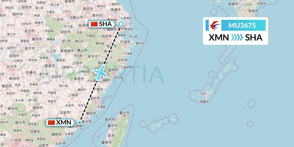 MU3675 China Eastern Airlines Flight Map: Xiamen to Shanghai