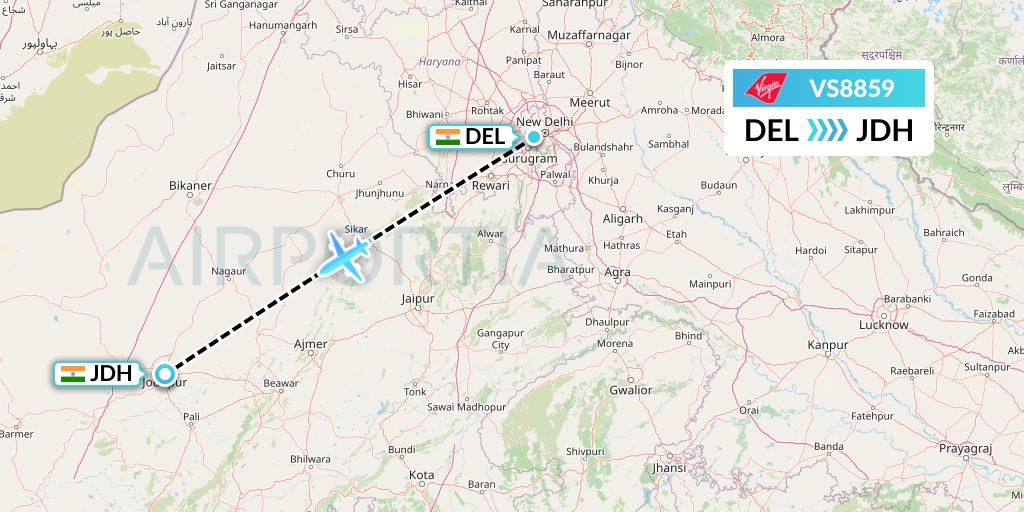 VS8859 Virgin Atlantic Airways Flight Map: Delhi to Jodhpur