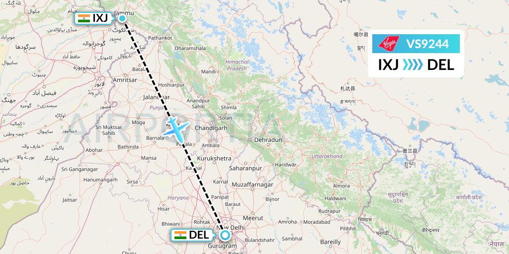 VS9244 Virgin Atlantic Airways Flight Map: Jammu to Delhi