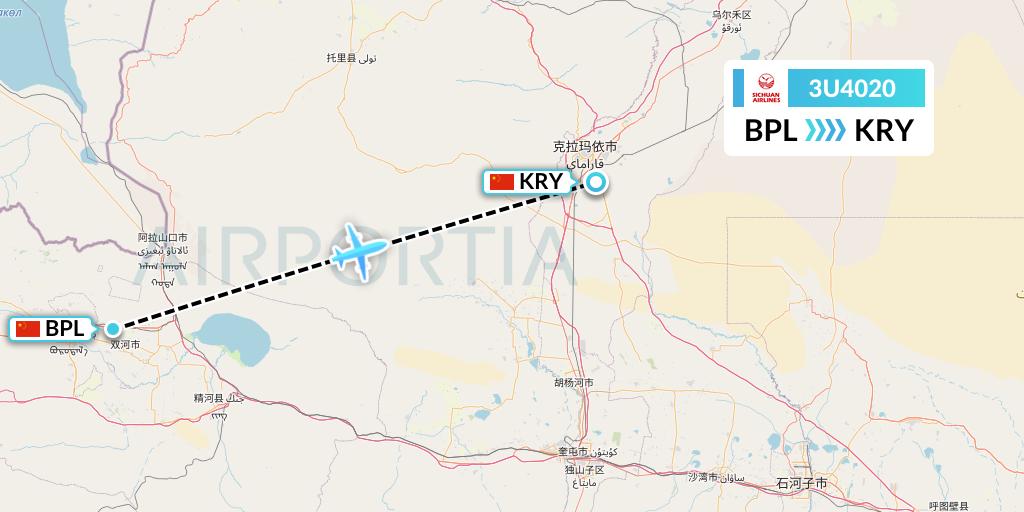 3U4020 Sichuan Airlines Flight Map: Bole to Karamay