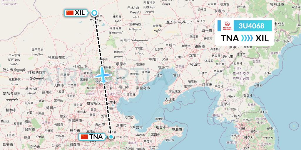 3U4068 Sichuan Airlines Flight Map: Jinan to Xilinhot