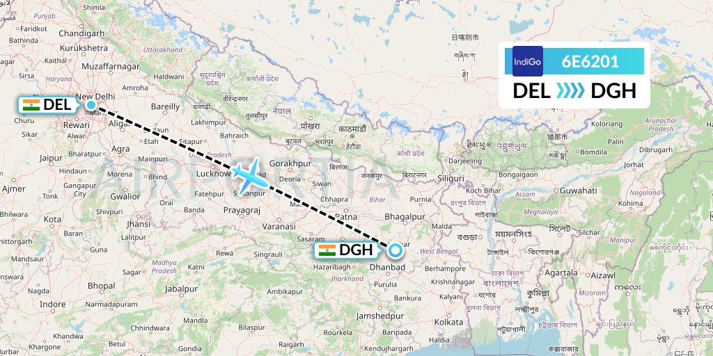 6E6201 IndiGo Airlines Flight Map: Delhi to Patna