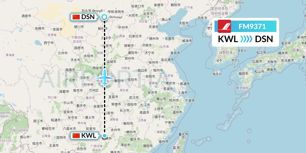 FM9371 Shanghai Airlines Flight Map: Guilin to Dongsheng