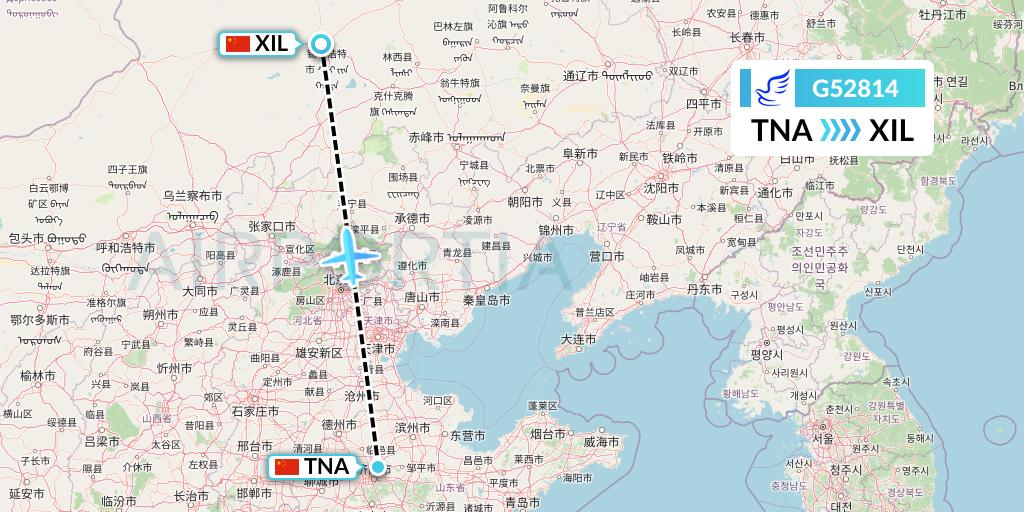 G52814 China Express Airlines Flight Map: Jinan to Xilinhot