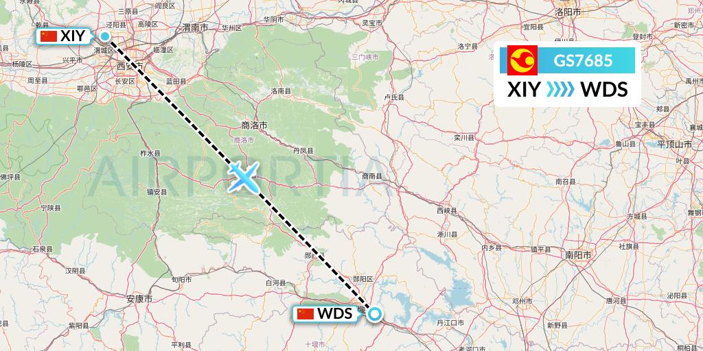 GS7685 Tianjin Airlines Flight Map: Xi'an to Shiyan