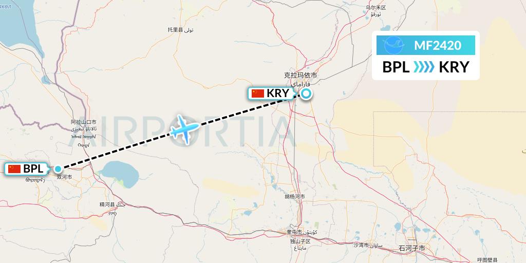 MF2420 Xiamen Airlines Flight Map: Bole to Karamay