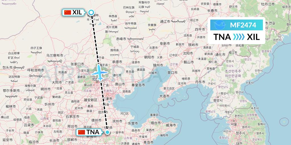 MF2474 Xiamen Airlines Flight Map: Jinan to Xilinhot
