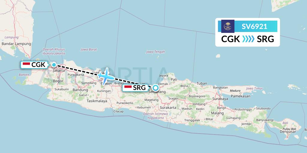 SV6921 Saudi Arabian Airlines Flight Map: Jakarta to Semarang
