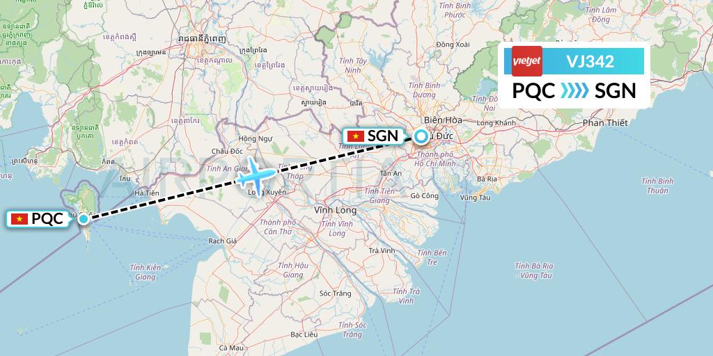 VJ342 VietJet Air Flight Map: Phu Quoc to Ho Chi Minh City
