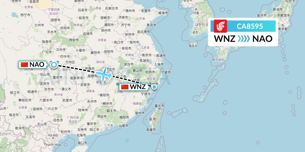 CA8595 Air China Flight Map: Wenzhou to Nanchong