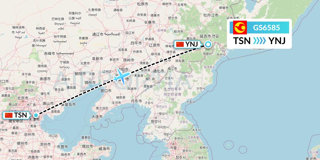 GS6585 Tianjin Airlines Flight Map: Tianjin to Yanji