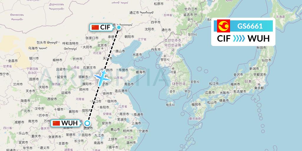 GS6661 Tianjin Airlines Flight Map: Chifeng to Wuhan
