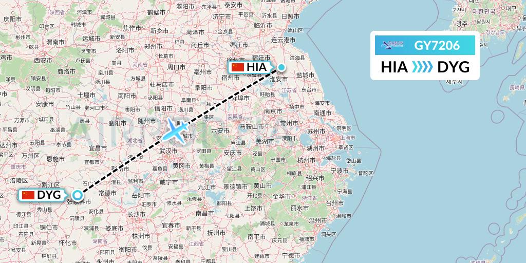 GY7206 Colorful GuiZhou Airlines Flight Map: Huai'an to Dayong