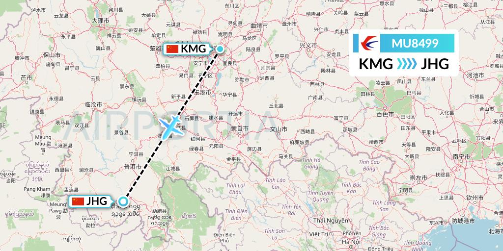 MU8499 China Eastern Airlines Flight Map: Kunming to Jinghong