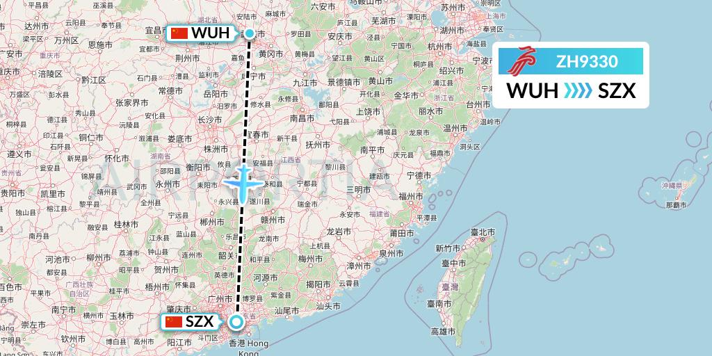 ZH9330 Shenzhen Airlines Flight Map: Wuhan to Shenzhen