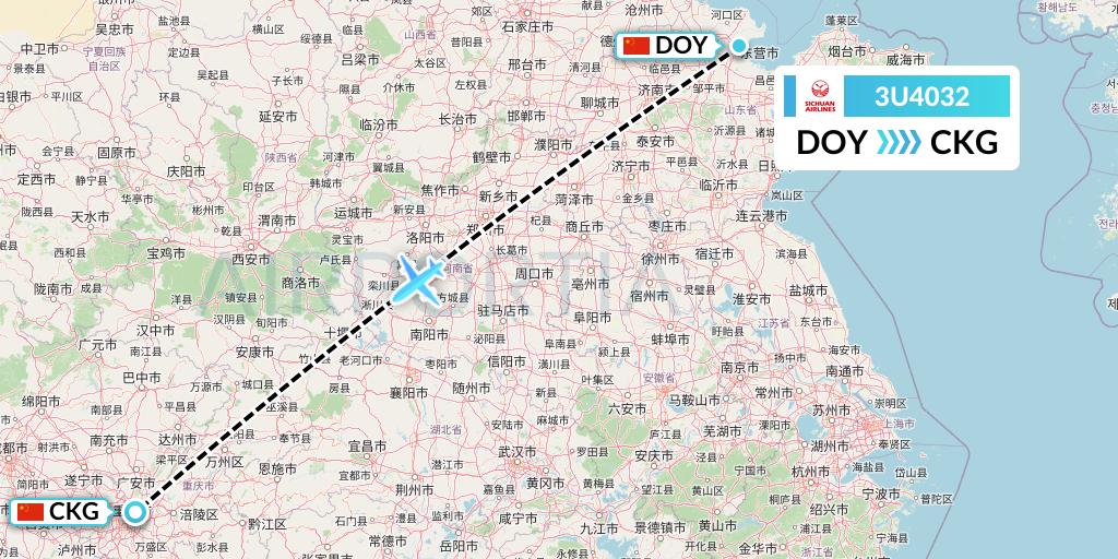 3U4032 Sichuan Airlines Flight Map: Dongying to Chongqing