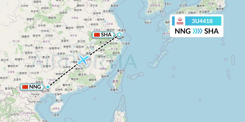 3U4418 Sichuan Airlines Flight Map: Nanning to Shanghai
