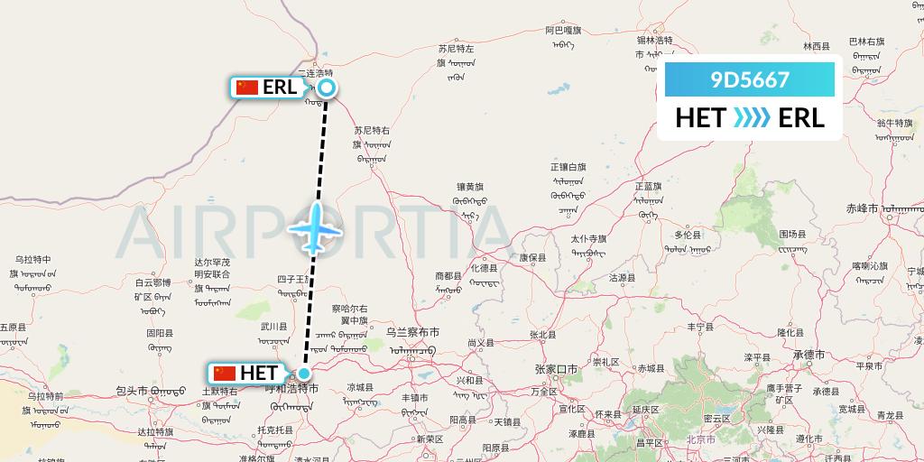 9D5667 Genghis Khan Airlines Flight Map: Hohhot to Erenhot
