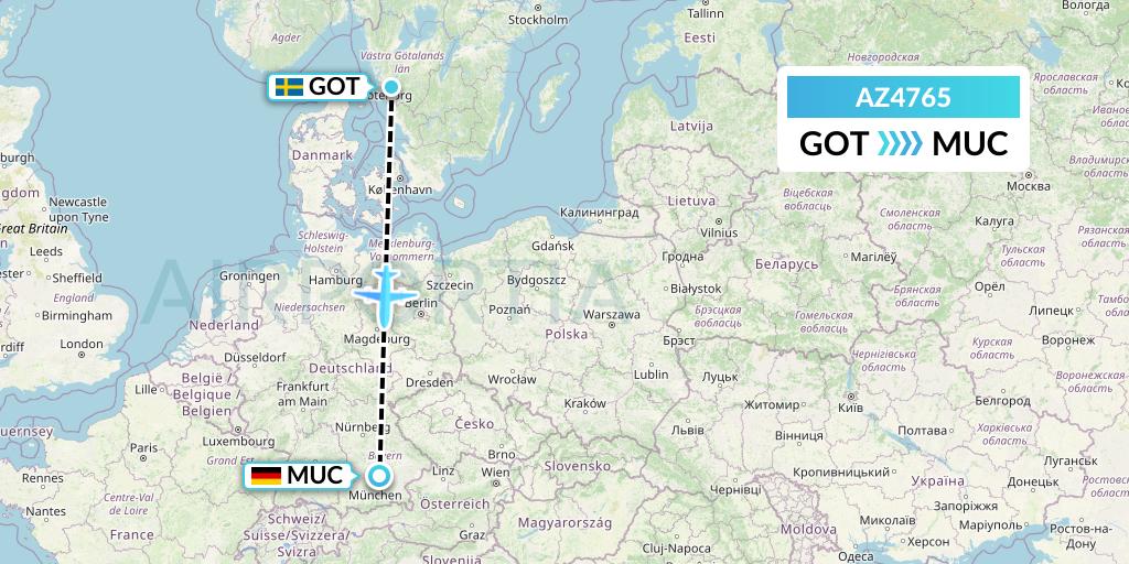 AZ4765 ITA Airways Flight Map: Gothenburg to Munich