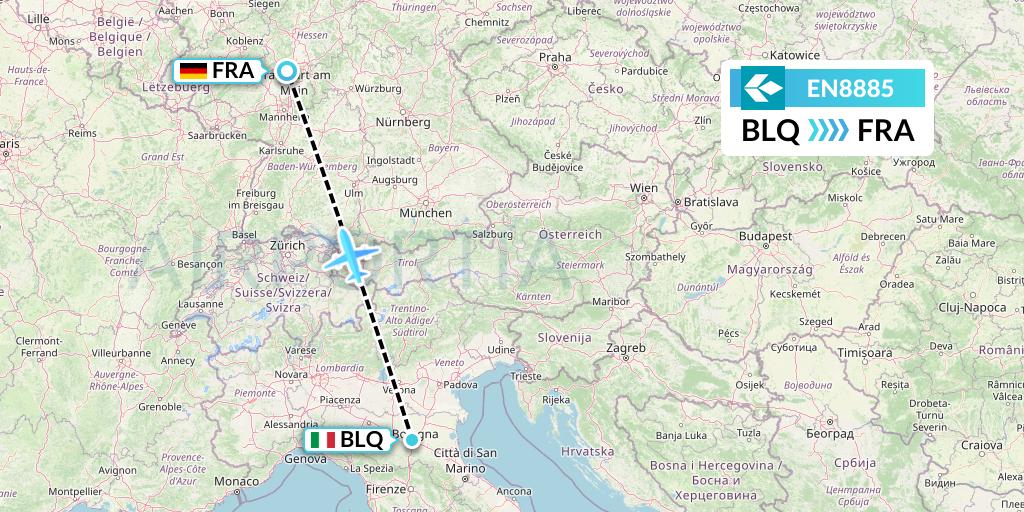 EN8885 Air Dolomiti Flight Map: Bologna to Frankfurt