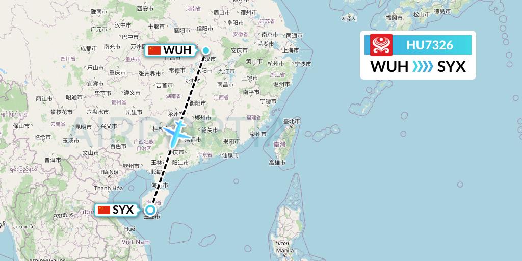 HU7326 Hainan Airlines Flight Map: Wuhan to Sanya