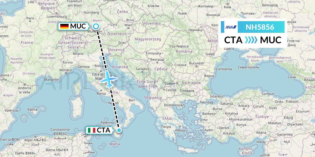 NH5856 All Nippon Airways Flight Map: Catania to Munich