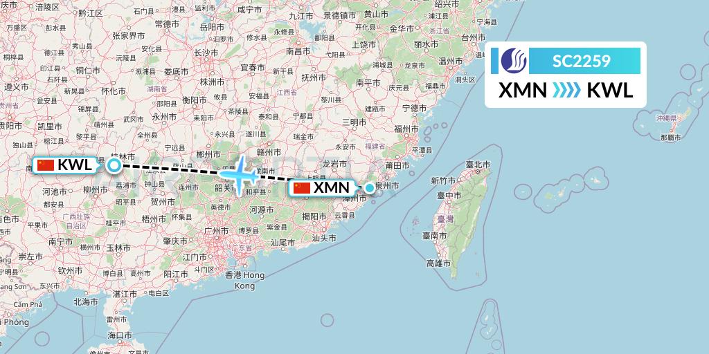 SC2259 Shandong Airlines Flight Map: Xiamen to Guilin