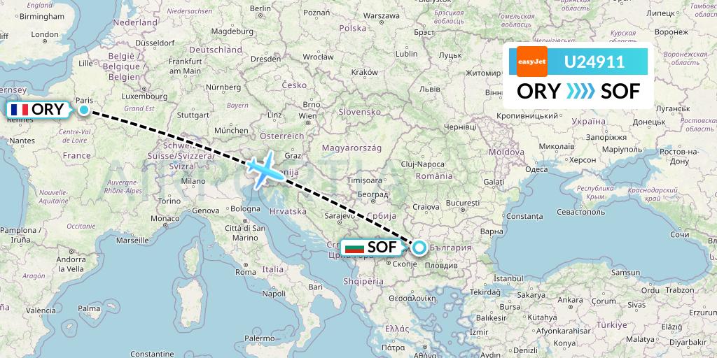 U24911 EasyJet Flight Map: Paris to Sofia