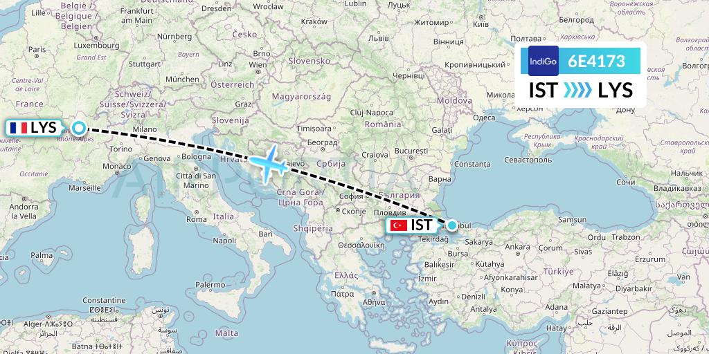 6E4173 IndiGo Airlines Flight Map: Istanbul to Lyon
