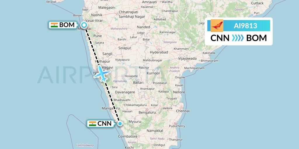 AI9813 Air India Flight Map: Mattannur to Mumbai