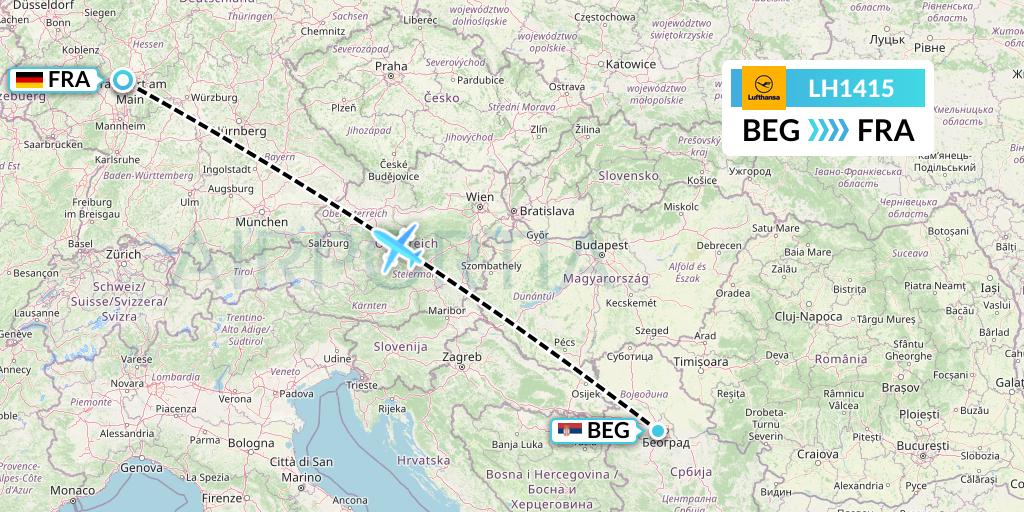 LH1415 Lufthansa Flight Map: Belgrade to Frankfurt