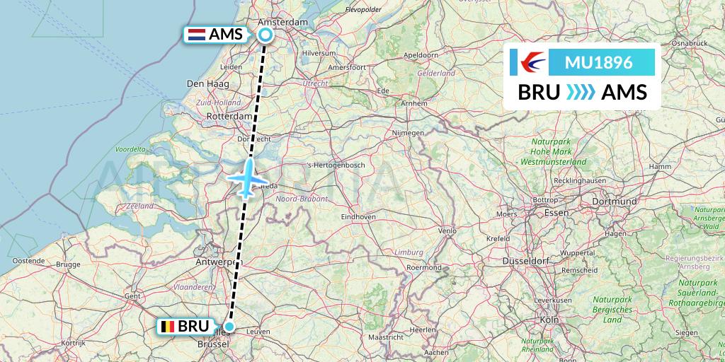 MU1896 China Eastern Airlines Flight Map: Brussels to Amsterdam