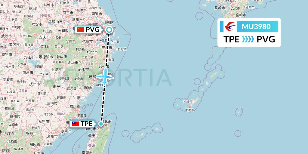 MU3980 China Eastern Airlines Flight Map: Taipei to Shanghai