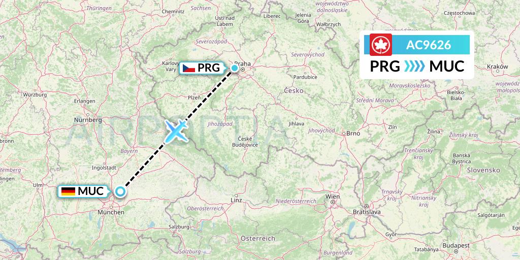 AC9626 Air Canada Flight Map: Prague to Munich