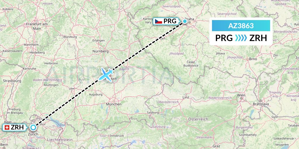 AZ3863 ITA Airways Flight Map: Prague to Zurich
