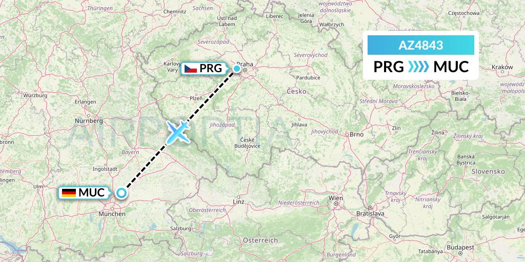 AZ4843 ITA Airways Flight Map: Prague to Munich
