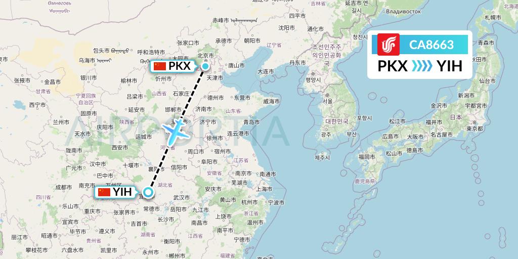 CA8663 Air China Flight Map: Beijing to Yichang