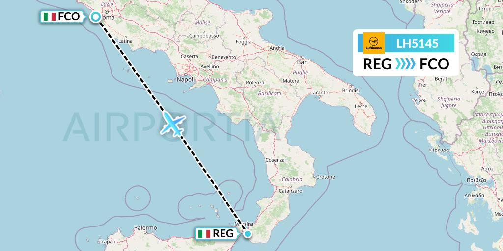 LH5145 Lufthansa Flight Map: Reggio Calabria to Rome