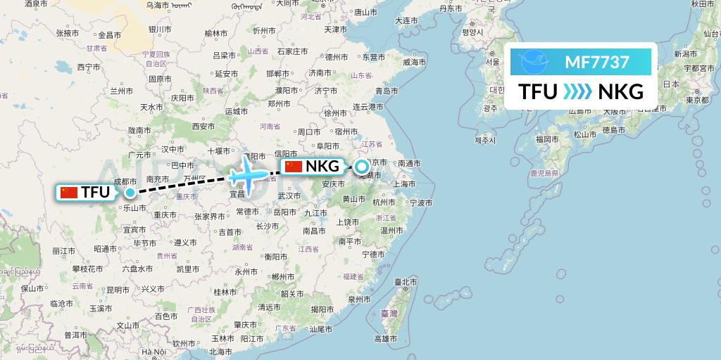 MF7737 Xiamen Airlines Flight Map: Chengdu to Nanjing