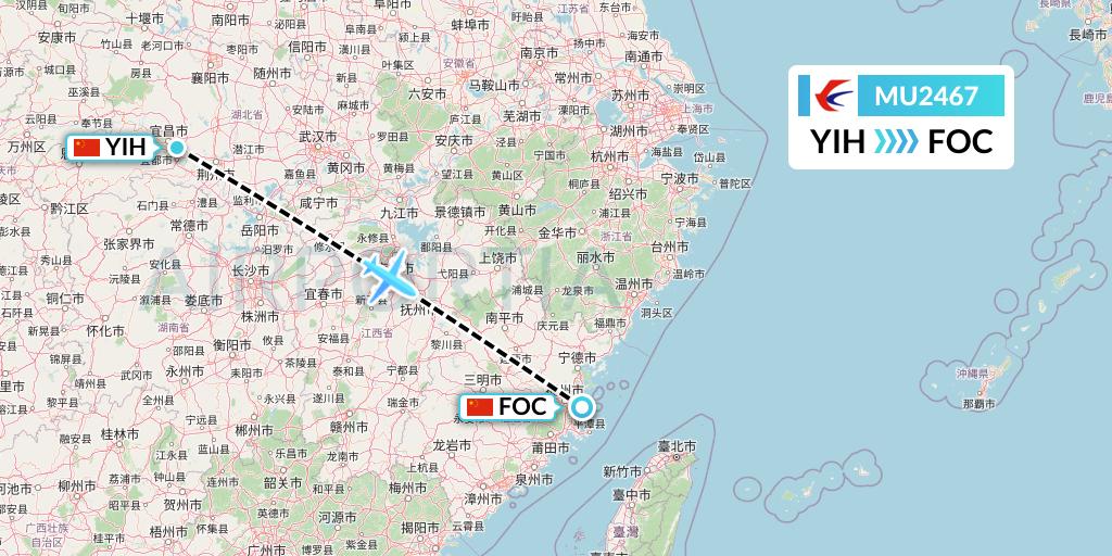 MU2467 China Eastern Airlines Flight Map: Yichang to Fuzhou