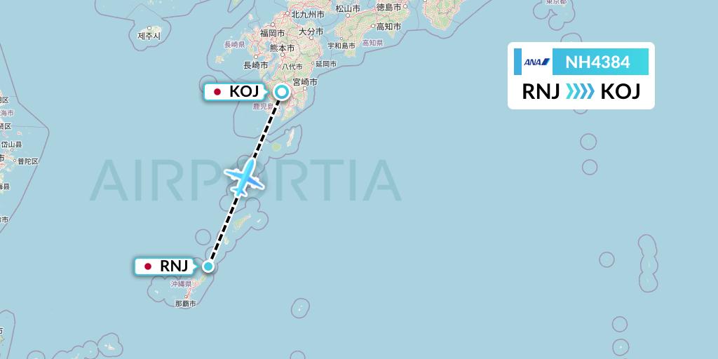 NH4384 All Nippon Airways Flight Map: Yoronjima to Kagoshima