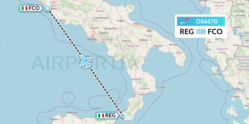 OS6670 Austrian Airlines Flight Map: Reggio Calabria to Rome