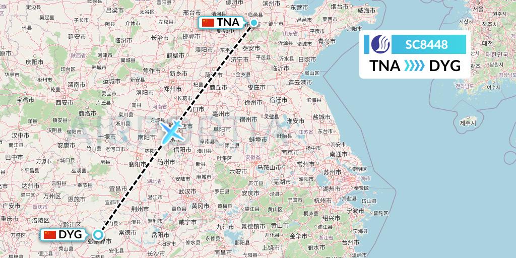 SC8448 Shandong Airlines Flight Map: Jinan to Dayong